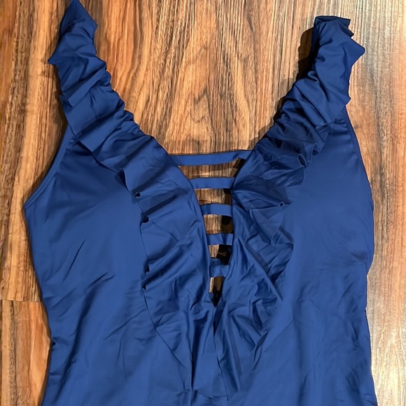Bleu Rod Beattie Ruffle Latice Plunge One Piece - Picture 4 of 13